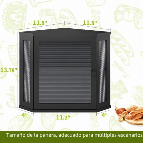Vista 7 de Caja de pan de esquina BMOSU para encimera de cocina de doble capa de bambú contenedor de pan de madera de gran capacidad (negro, mediano)