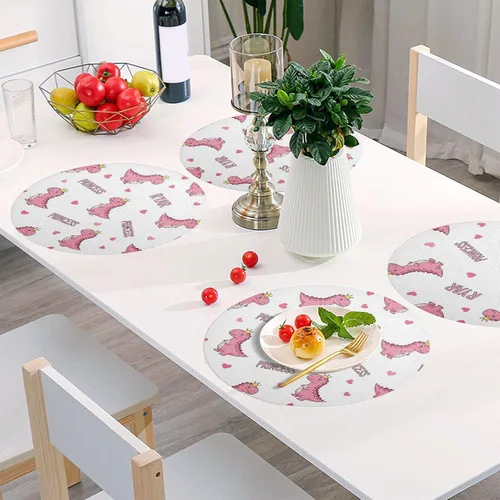 Vista 6 de Cute Pink Cartoon Dinosaurs Dinner Table Placemats, Heat Resistant Non Slip PVC Placemats Round for Kitchen one sizex4