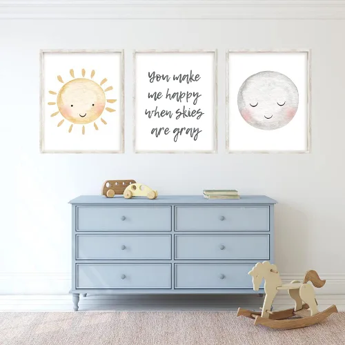 Vista 6 de You Make Me Happy When Skies Are Gray Set of 3 Wall Art Prints Sun and Moon Inspirational Quotes for Nursery Gender Neutral Yellow and Gray Decor