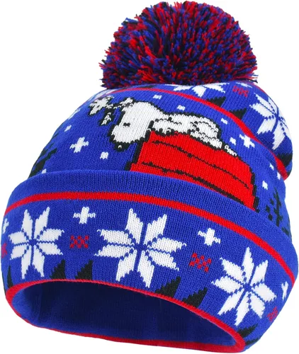 Vista 3 de Snoopy Red House - Gorro de punto de invierno con puño y pompón, color azul, talla única, Azul