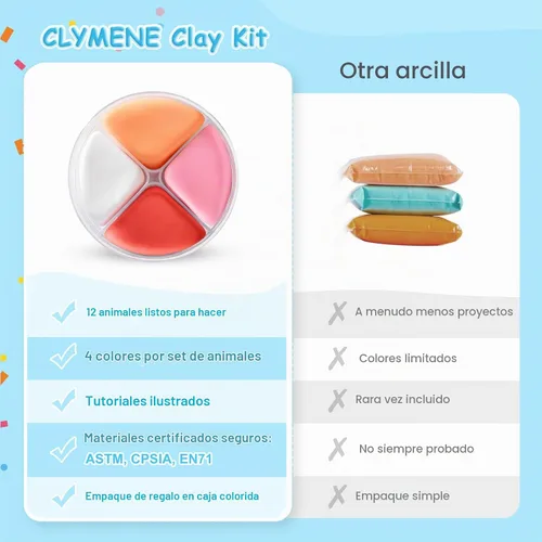 Vista 4 de CLYMENE Kit de arcilla seca al aire para niños, 12 animales de modelado
