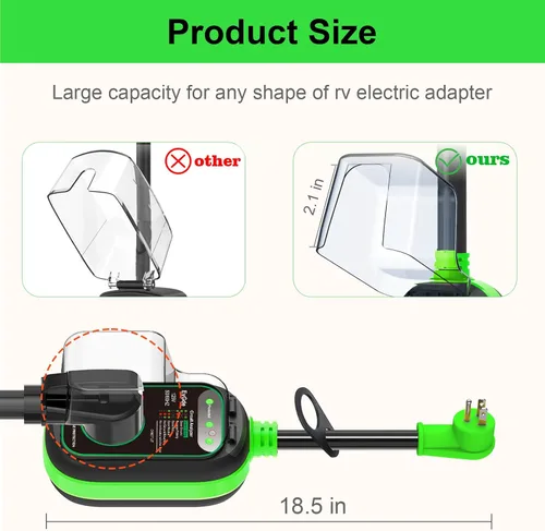 Vista 6 de EyGde Adaptador de 15 amperios a 30 Amp 110 RV con protector de sobretensión, adaptador patentado 4500J 5-15P macho a TT-30R RV enchufe RV Verde