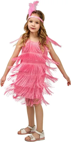 Vista 6 de Disfraz de satén flapper de moda para niños y niñas (S, M, L)