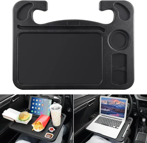 Vista 10 de JUSTTOP Escritorio de Volante de Coche para Laptop, Accesorios Multiusos de Coche para Viajes, Bandejas de Soporte de Asiento de Coche para Comer