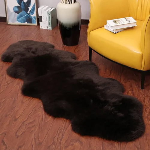 Vista 121 de HUAHOO Alfombra de piel de oveja genuina prémium Negra Real de Australia Piel de oveja natural de lujo, alfombra esponjosa de lana de cordero
