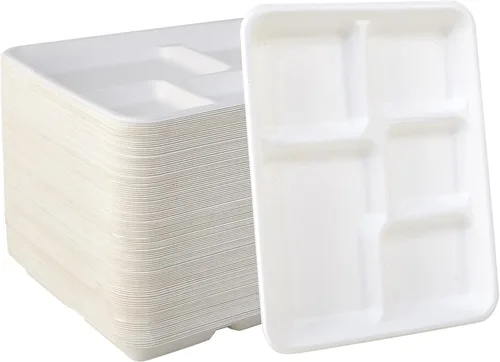 Vista 10 de Vplus Platos 100% compostables con 5 compartimentos, paquete de 125 platos ecológicos desechables de caña de azúcar de 10 x 8 pulgadas, bandeja