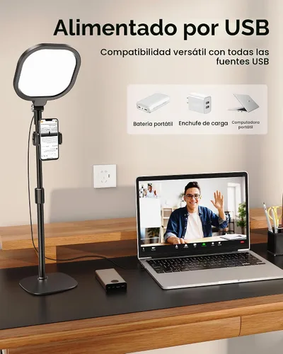 Vista 7 de Iluminación de videoconferencia para reuniones de zoom, anillo de luz para escritorio con soporte flexible, 30 modos de luz, iluminación de zoom