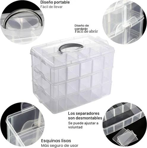 Vista 8 de Guyuyii Organizador de cuentas apilable de 3 niveles con divisores ajustables y asa, estuche de almacenamiento portátil para manualidades, costura