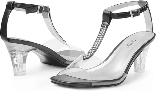 Vista 5 de ANN CREEK Sandalias de tacón transparente con correa en T para mujer, Oro