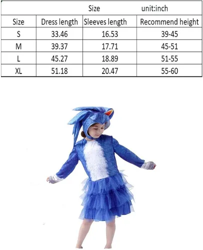 Vista 2 de Bulex The Eedgehog - Vestido de disfraz de erizo para niñas falda tutú de dibujos animados traje de traje para niños traje para la cabeza