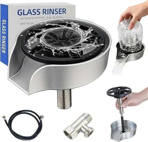 Vista 10 de Enjuagadora de vidrio para fregadero de cocina, enjuague de vidrio con rociador extraíble, grifo giratorio de alta presión de 360°, enjuague