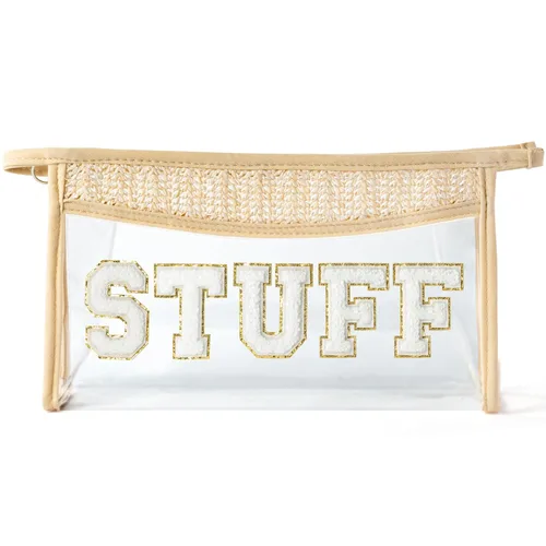 Vista 10 de Bolsa de cosméticos con parches bohemios, bolsa de maquillaje para verano, playa, piscina, neceser de maquillaje, beige, transparente, impermeable