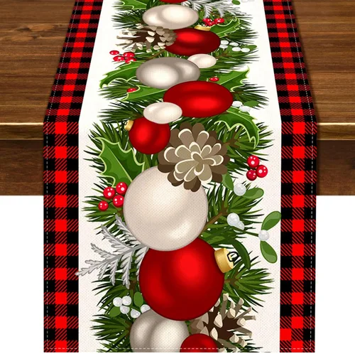 Vista 8 de Nepnuser Juego de 4 Manteles Individuales de Navidad a Cuadros Vichy y de Búfalo Rosa y Blanco, Decoración Navideña para Hogar Cocina Mesa de Comedor