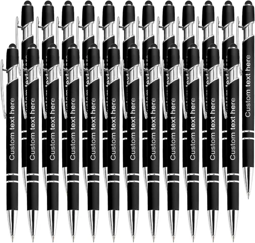 Vista 39 de Bolígrafos personalizados a granel con punta de lápiz capacitivo, bolígrafos personalizados de 0.020 in con nombre, logotipo o mensaje grabado