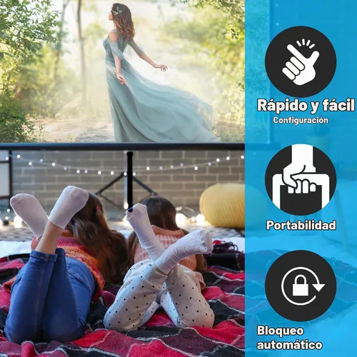 Vista 4 de Pyle Pantalla de proyector portátil de 80 pulgadas con soporte de trípode, pantalla enrollable plegable de configuración rápida con superficie