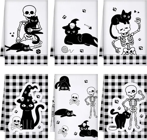 Vista 22 de Bencailor - 6 toallas de cocina góticas espeluznantes con tarot, toallas de mano, luna, sol, bruja, té, para fiestas de terror, regalos de baño