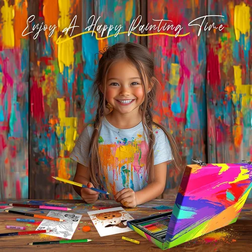 Vista 3 de Cokiki Kit de arte de 184 piezas para niños de 6 a 12 años, juego de dibujo definitivo con pasteles al óleo, crayones, pasteles de acuarela y bloc