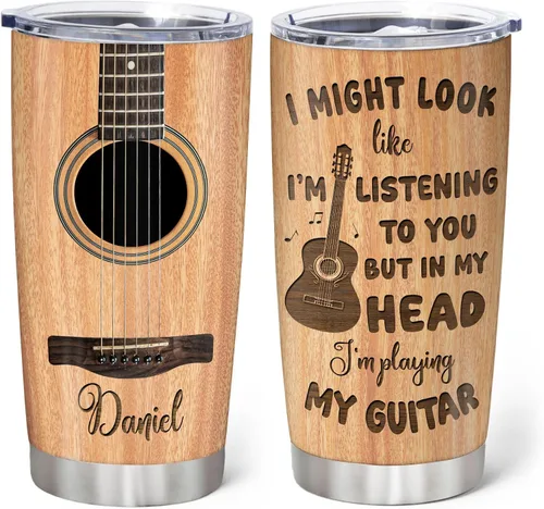 Vista 8 de Hyturtle Vaso de guitarra para papá con tapa, taza de café de acero inoxidable de 20 onzas, regalo de música para guitarrista, Día del Padre, taza