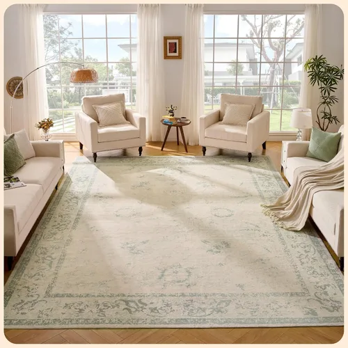 Vista 222 de Istana Alfombra larga antideslizante de 2.5 x 8 para el hogar, para pasillo y cocina, lavable, sedosa y suave al tacto, elegante, color azul y marfil