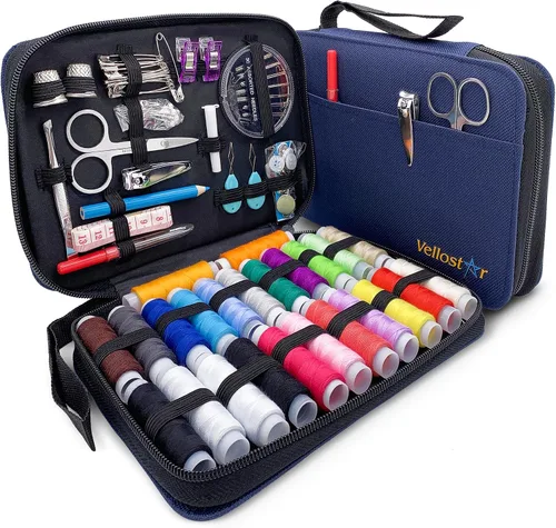 Vista 16 de Kit de costura para adultos con suministros y accesorios de costura, kit de costura a mano básico para pequeñas reparaciones, kit de costura