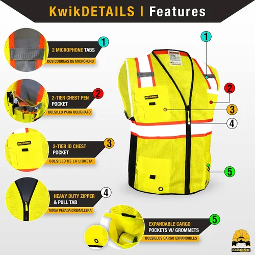 Vista 4 de KwikSafety BIG KAHUNA - Chaleco de seguridad [amarillo, 2XL] + paquete de casco de tortuga amarillo