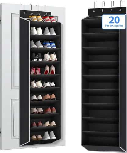 Vista 8 de REGELETO Organizador de zapatos de 10 niveles de gran tamaño para colocar sobre la puerta, zapatero colgante para puerta con bolsillos profundos, se