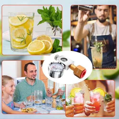 Vista 6 de Adaptador de recarga de CO2 para refrescos, adaptador de llenado con manómetro y válvula de alivio de presión, recarga de corriente para Soda