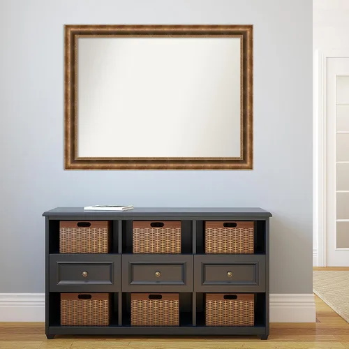 Vista 145 de Amanti Art Espejo de pared personalizado no biselado (25 x 25 pulgadas), marco de bronce acentuado, varios tamaños personalizados, espejo de baño
