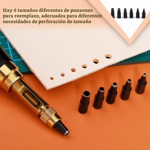 Vista 4 de TLKKUE Perforadora Ajustable de Tornillo con Mango de Madera Negra Herramienta Automática de Perforación con 6 Puntas Tamaño Negro