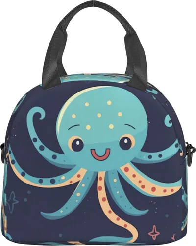 Vista 8 de Bolsa de almuerzo de pulpo de dibujos animados para mujer, lonchera aislante, bolsa de almuerzo impermeable