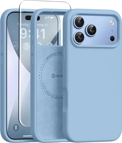 Vista 270 de GONEZ Funda magnética para iPhone 12 Case / 12 Pro Case, compatible con MagSafe, [protector de pantalla + protector de lente de cámara], funda