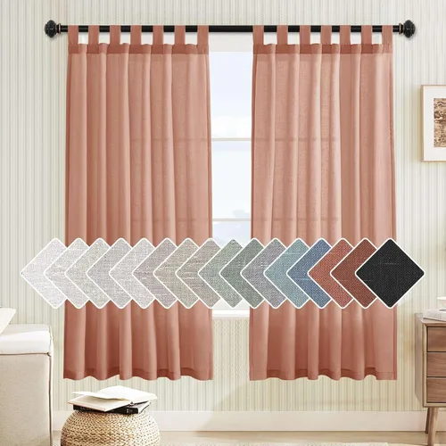 Vista 21 de Cortinas de lino para sala de estar, decoración para el hogar, con pestaña superior, privacidad añadida, ahorro de energía, filtro de luz
