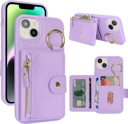 Vista 41 de Funda para iPhone 14 Plus con tarjetero, color negro Funda con cremallera y ranura para mujer y hombre
