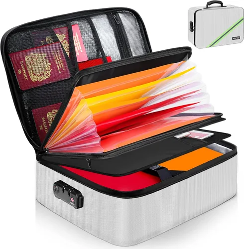 Vista 11 de Noiposi Organizador de Documentos con Aislamiento Térmico de 5200°F, 15.0"x11.0"x4.3" Caja de Documentos Resistente al Agua e Ignífuga, Caja de Negro