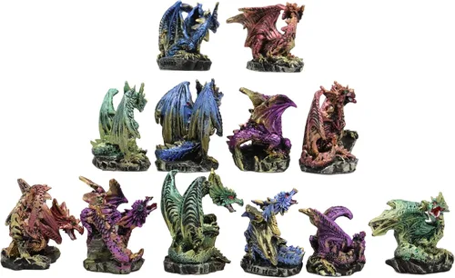 Vista 3 de Ebros - Juego de 12 dragones en miniatura en diferentes poses de fantasía, mazmorras y dragones, mini escala de 2 pulgadas de alto, esculturas