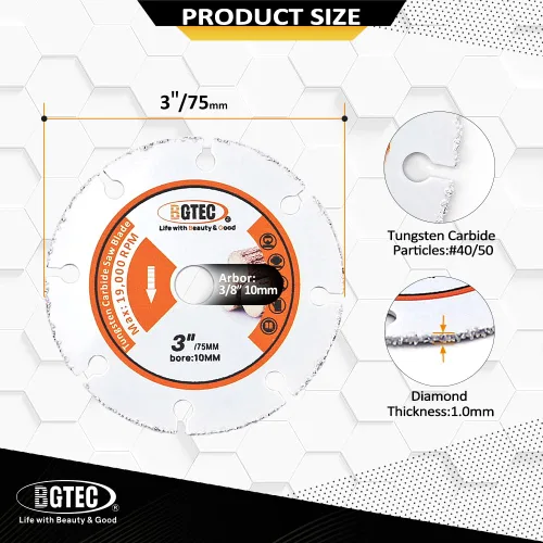 Vista 2 de BGTEC Disco de corte de madera de carburo, 2 piezas de hoja de rueda de corte de carburo soldado al vacío de 3 pulgadas/2.953 in para tablero
