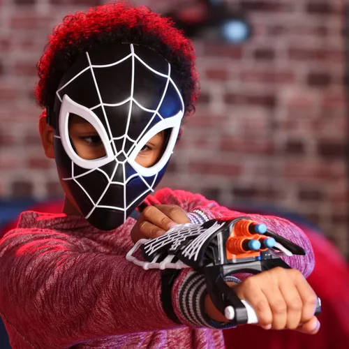 Vista 6 de SPIDER-MAN Marvel Symbiote Tri-Shot Blaster y Máscara, Guantelete y Máscara de Juego de Rol para Complementos de Disfraz, Juguetes de Superhéroe
