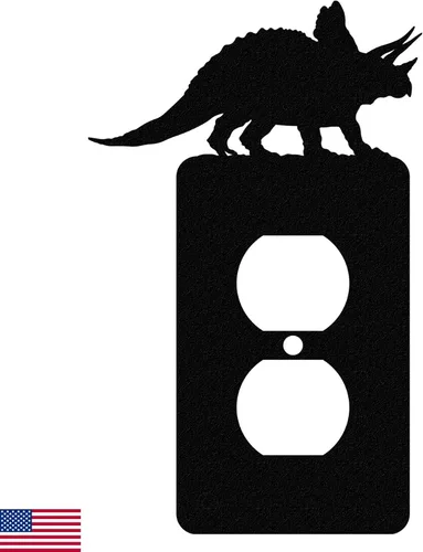 Vista 12 de Brachiosaurus Dinosaur - Placa de pared dúplex individual (potencia única, negro) American Steel Decorative Electrical Covers, 1-gang Outlet