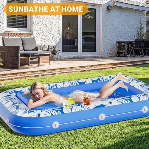 Vista 5 de SplashNSpray Flotadores de piscina inflables para adultos, 70 x 46 pulgadas, para broncearse, tumbona con reposacabezas y portavasos