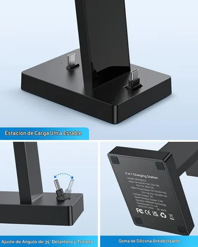 Vista 6 de Estación de carga rápida 3 en 1 de 30 W para dispositivos Apple, soporte de cargador USB C ADADPU para iPhone 17 16 15 Pro Max Plus y AirPods 4