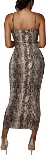 Vista 4 de Primoda - Vestido atractivo color neón, asimétrico y con tirantes delgados para mujer, de cuello en V pronunciado, sin mangas, entallado y largo