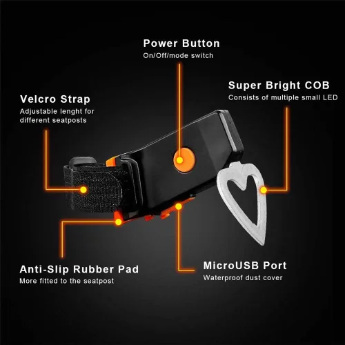 Vista 5 de Maso Luces traseras para bicicleta, recargable por USB, luz de advertencia de cola de bicicleta, seguridad trasera, 5 modos, impermeable