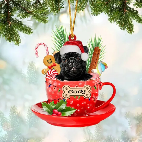 Vista 24 de NAZENTI Adorno personalizado de Alaskan Malamute en taza roja, adorno de Navidad personalizado para perros amantes de las mascotas, colgante
