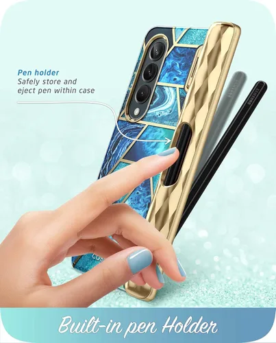 Vista 3 de i-Blason Cosmo Series - Funda para Samsung Galaxy Z Fold 4 con soporte para bolígrafo (2022), elegante funda protectora Fold 4 con protector