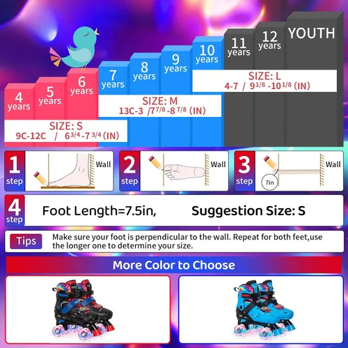 Vista 6 de Nattork Patines de Ruedas para Niños y Niñas, Patines Cuádruples de 4 Tallas Ajustables para Niños con Ruedas que se Iluminan - Maravilloso Regalo