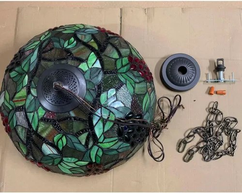 Vista 8 de Bieye L10762 - Lámpara colgante de techo estilo Tiffany con pantalla de 18 pulgadas de ancho, 3 luces, cableado duro