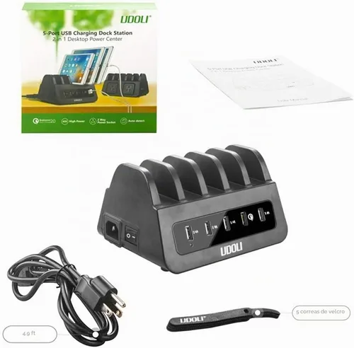 Vista 7 de Estación de carga con 5 puertos USB, organizador para múltiples dispositivos, soporte de escritorio de carga rápida para teléfono Apple Android