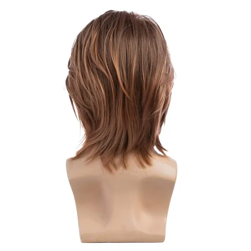 Vista 5 de Wiwige Peluca marrón para hombre, pelo corto, esponjoso, natural, sintético, Halloween, cosplay, fiesta, pelucas completas