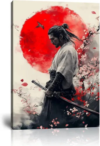 Vista 14 de Arte de pared de samurái japonés para sala de estar y dormitorio, impresiones en lienzo japonesas, póster samurái, arte enmarcado listo para colgar