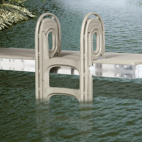Vista 4 de PlayStar Escalera de muelle ajustable de resina ajustable para uso en muelles estacionarios, enrollables o flotantes